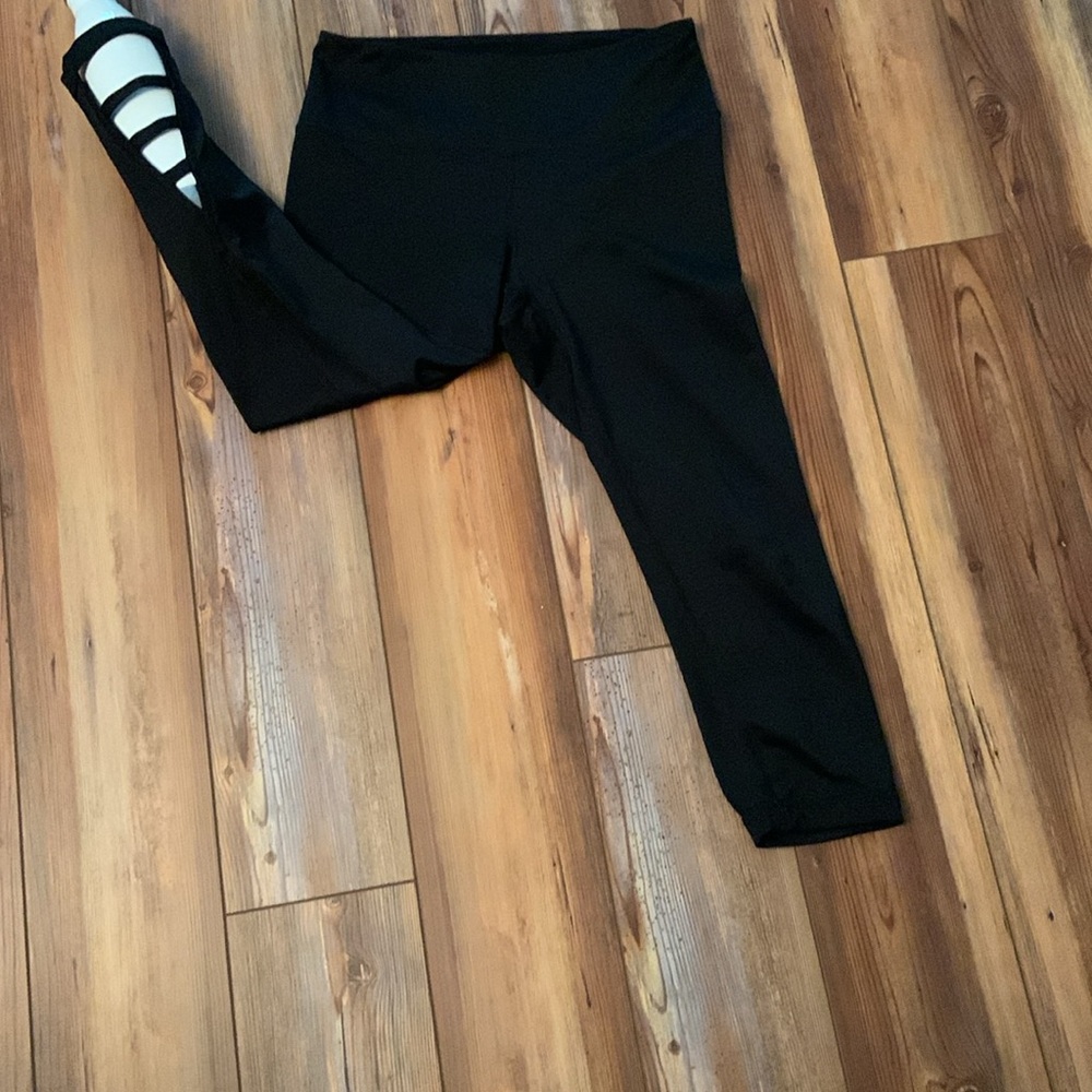 Zella High Waist Black Leggings with Lattice Detail